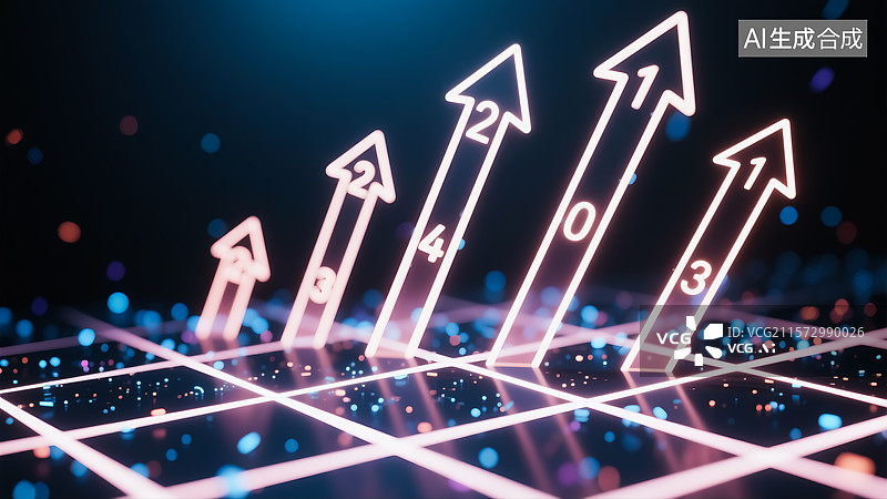 【AI数字艺术】科技荧光箭头增长三维插画图片素材
