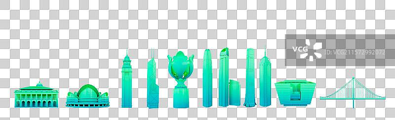 3D渲染的香港地标建筑元素香港城市元素图片素材