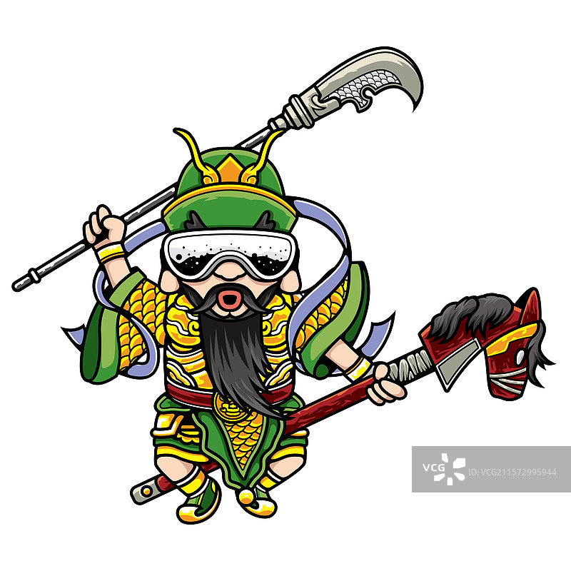 酷潮风格卡通关羽持刀挥舞图片素材