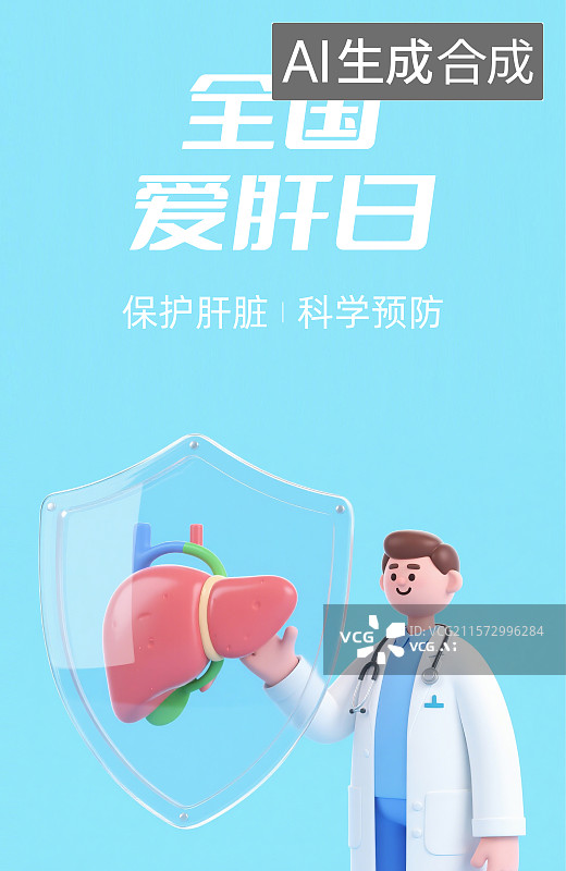 【AI数字艺术】全国爱肝日医疗健康保健护肝爱肝插画设计模板图片素材