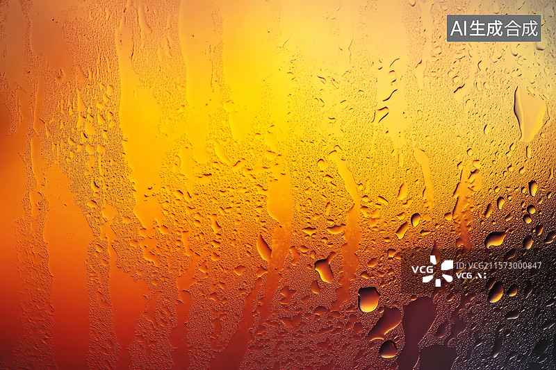 【AI数字艺术】雨滴覆盖的玻璃与温暖色彩背景图片素材