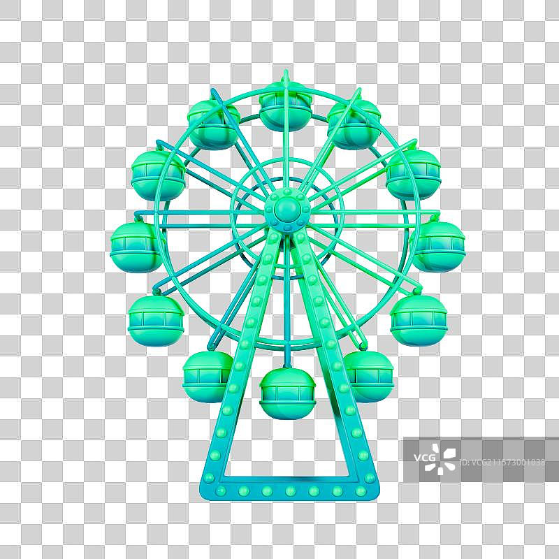 3D立体绿色的摩天轮游乐场游乐设施元素图片素材