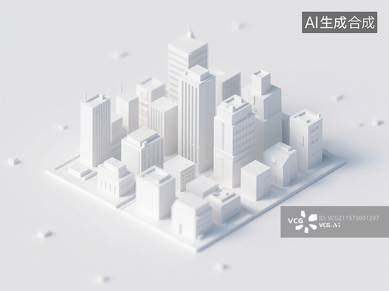【AI数字艺术】白色立体城市模型图片素材