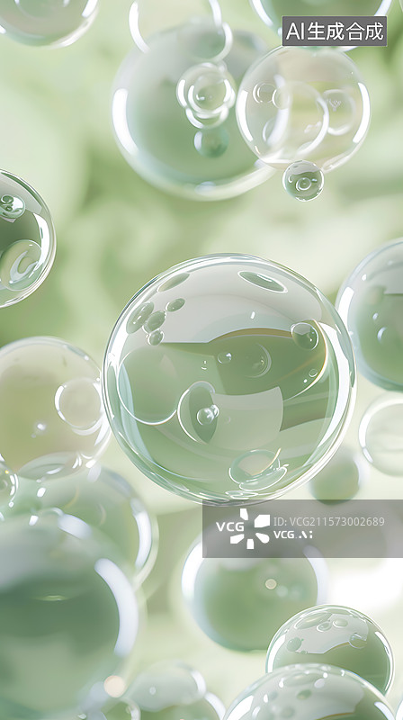 【AI数字艺术】绿色气泡卡通动漫风格背景插画图片素材