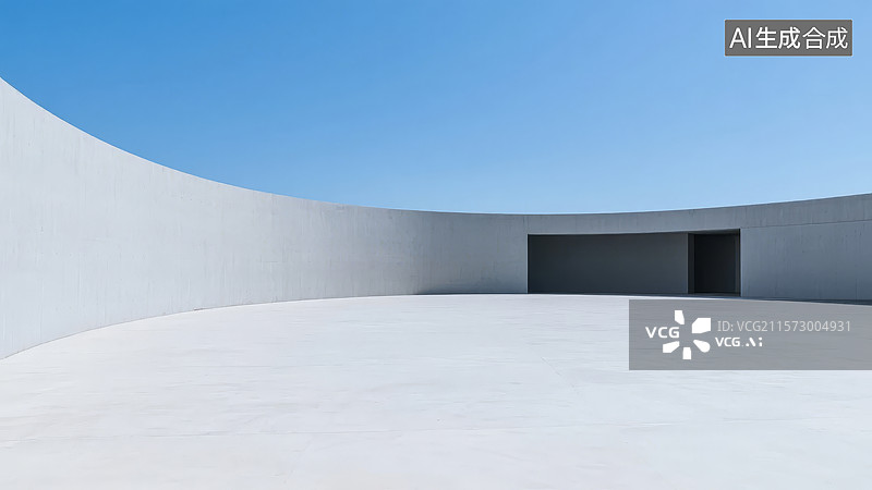 【AI数字艺术】简洁现代建筑的白色曲线墙面图片素材