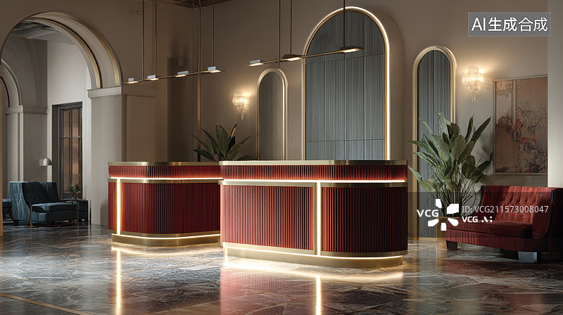 【AI数字艺术】豪华酒店大堂接待台图片素材