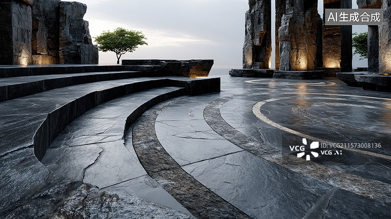 【AI数字艺术】现代石质露天剧场图片素材