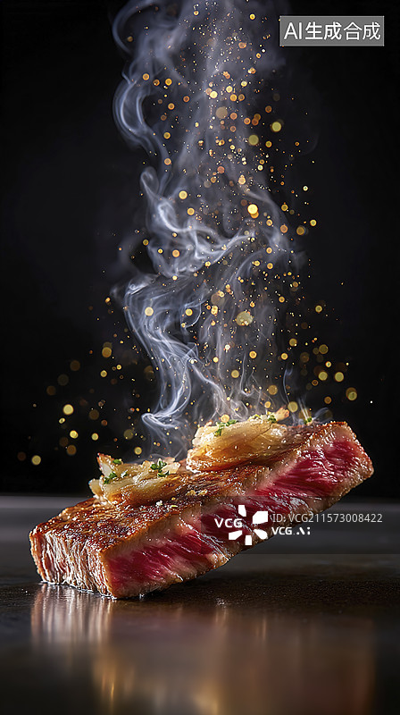 【AI数字艺术】炭火炙烤的和牛排图片素材