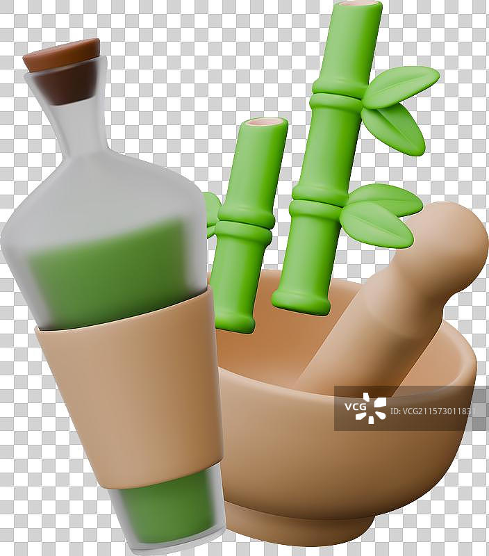 装有绿色液体和空白标签的软木塞玻璃瓶图片素材