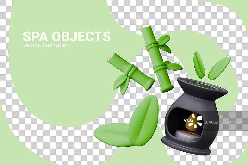 一组现实风格的绿色水疗物品图片素材