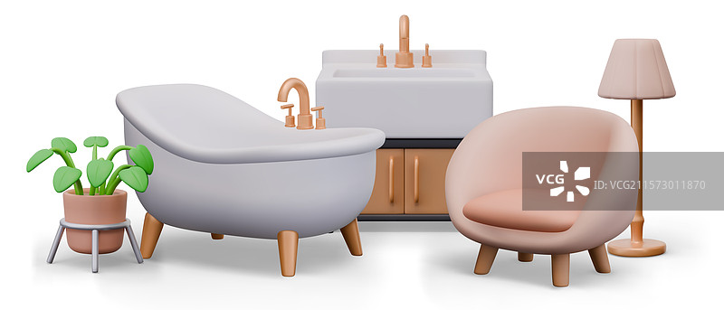 舒适家居的卫浴洁具和家具套装图片素材