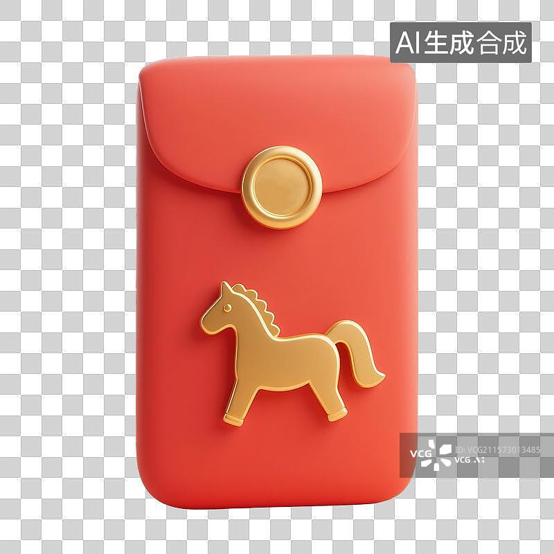 【AI数字艺术】3D渲染卡通红包，马年红包，购物节促销，优惠券，新年春节，金色，免抠元素图片素材