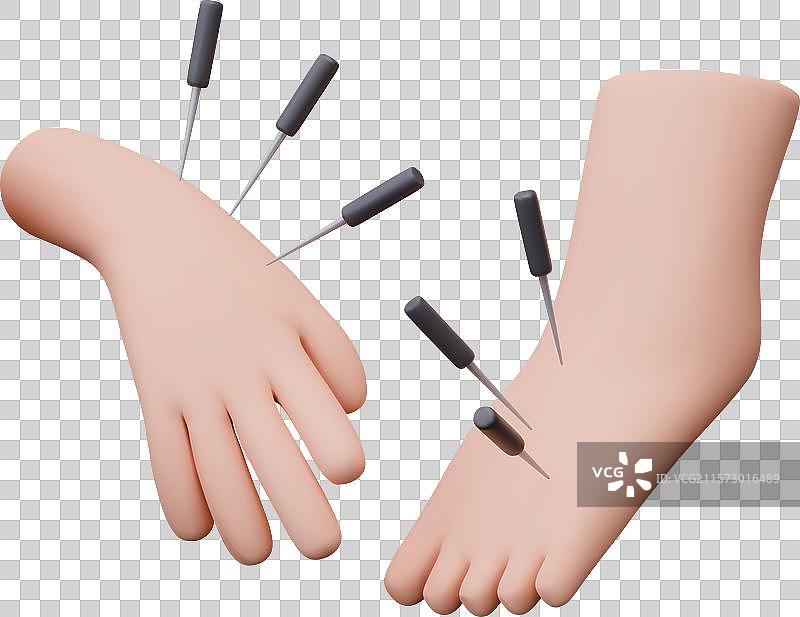 3D脚和手臂与一套长特殊针图片素材