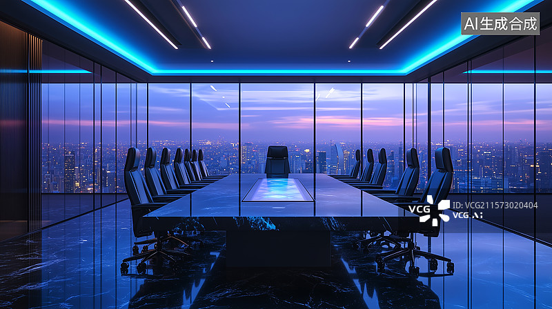 【AI数字艺术】未来金融会议室：智能玻璃与全息显示的超现代设计图片素材