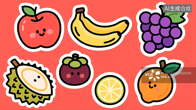 【AI数字艺术】可爱风格的水果贴纸插画图片素材