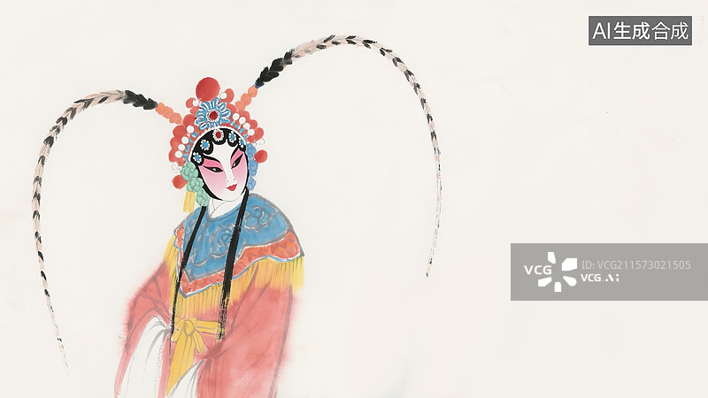 【AI数字艺术】水墨画居左 京剧女人图片素材