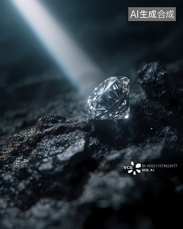【AI数字艺术】闪耀钻石置于黑色背景图片素材