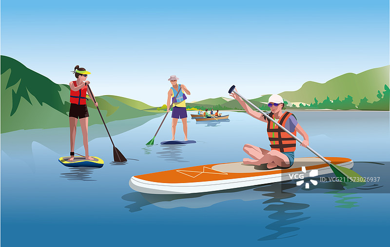 湖上桨板运动图片素材