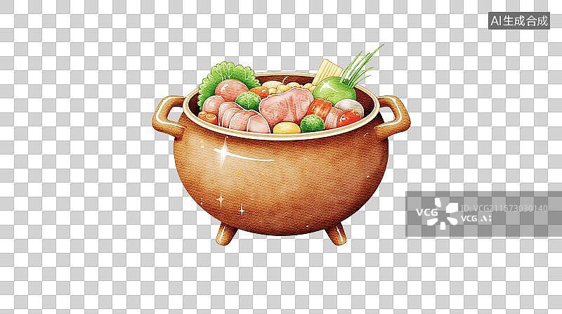 【AI数字艺术】手绘丰盛火锅插画元素图片素材