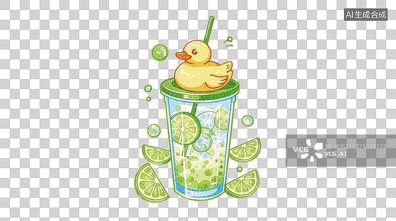 【AI数字艺术】手绘青柠饮品插画元素图片素材