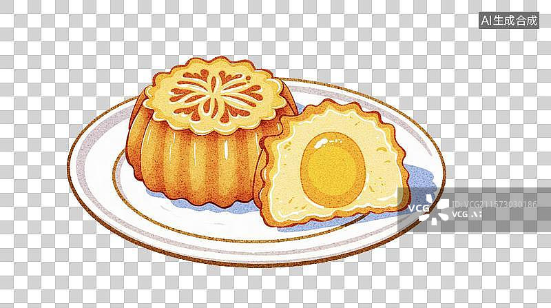 【AI数字艺术】手绘蛋黄月饼插画图片素材