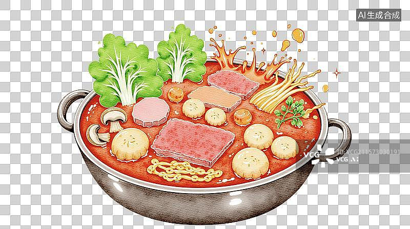 【AI数字艺术】手绘手绘丰盛火锅插画图片素材