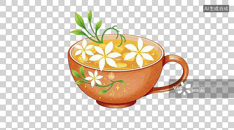 【AI数字艺术】手绘茉莉茶饮插画图片素材