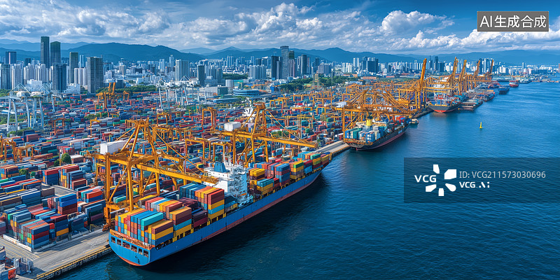 【AI数字艺术】停满集装箱的码头图片素材