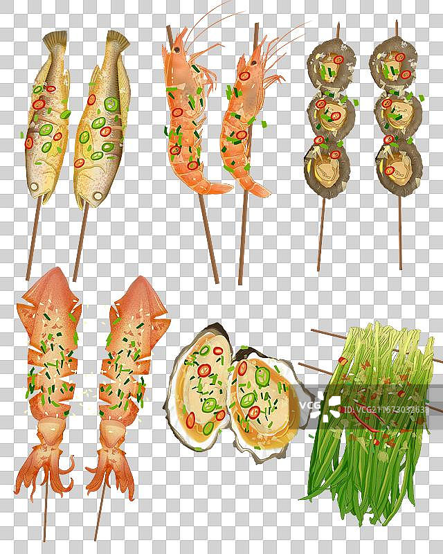 炸串烧烤插画图片素材