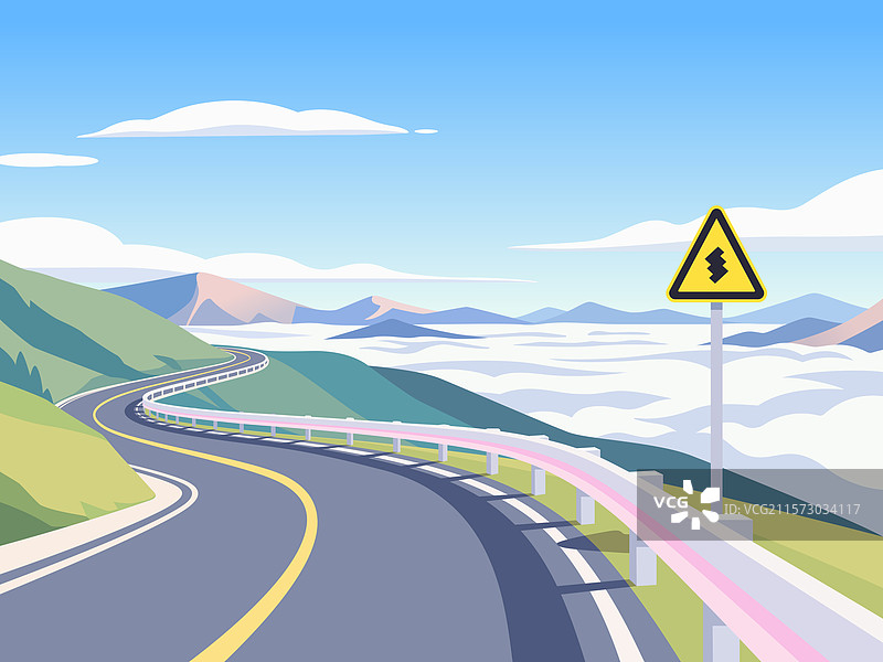 高山云海上的公路风景图片素材