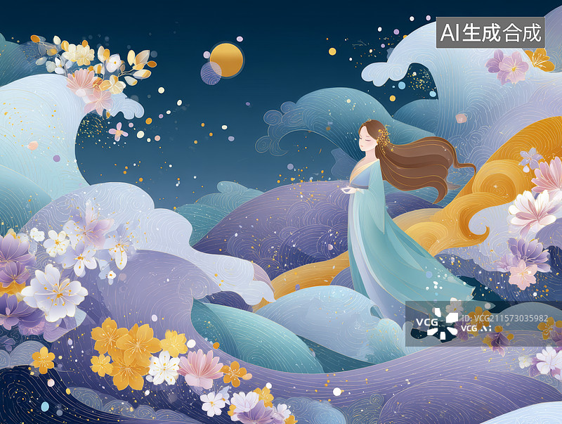 【AI数字艺术】国风女子插画图片素材