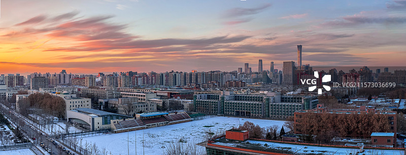 北京CBD夕阳雪景图片素材