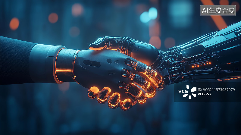 【AI数字艺术】机器人握手特写图片素材