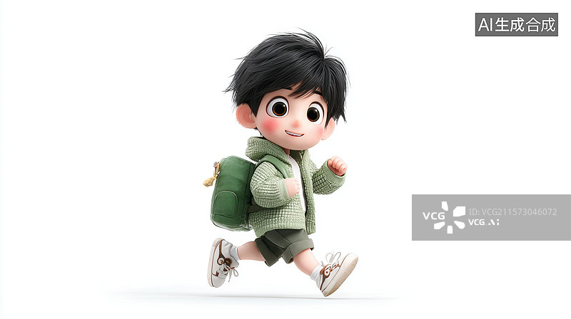 【AI数字艺术】卡通男孩背着书包奔跑图片素材