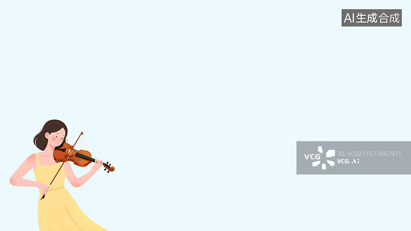 【AI数字艺术】拉小提琴的女人2D卡通背景左下图片素材