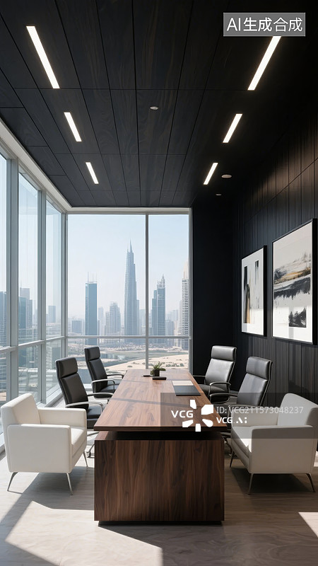 【AI数字艺术】现代办公室全景窗设计图片素材