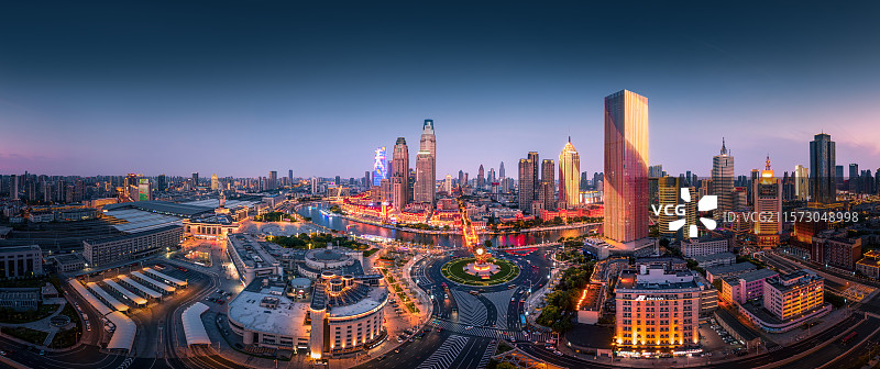 天津城市全景新灯光秀航拍图片素材