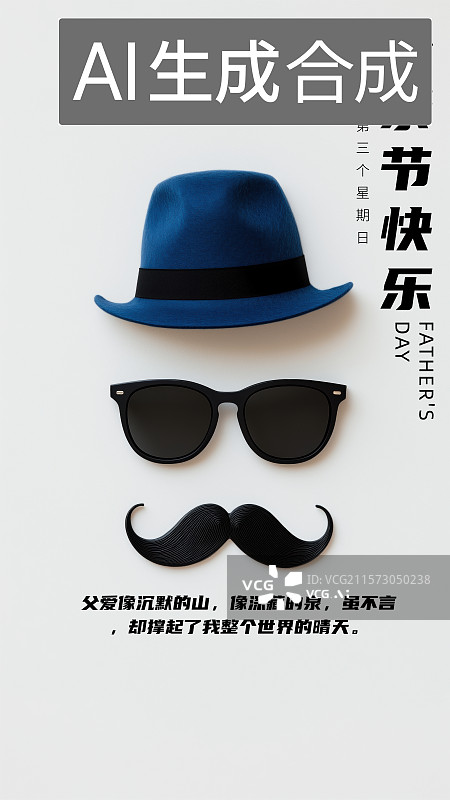 【AI数字艺术】父亲节白色背景下的小胡子父亲形象海报图片素材