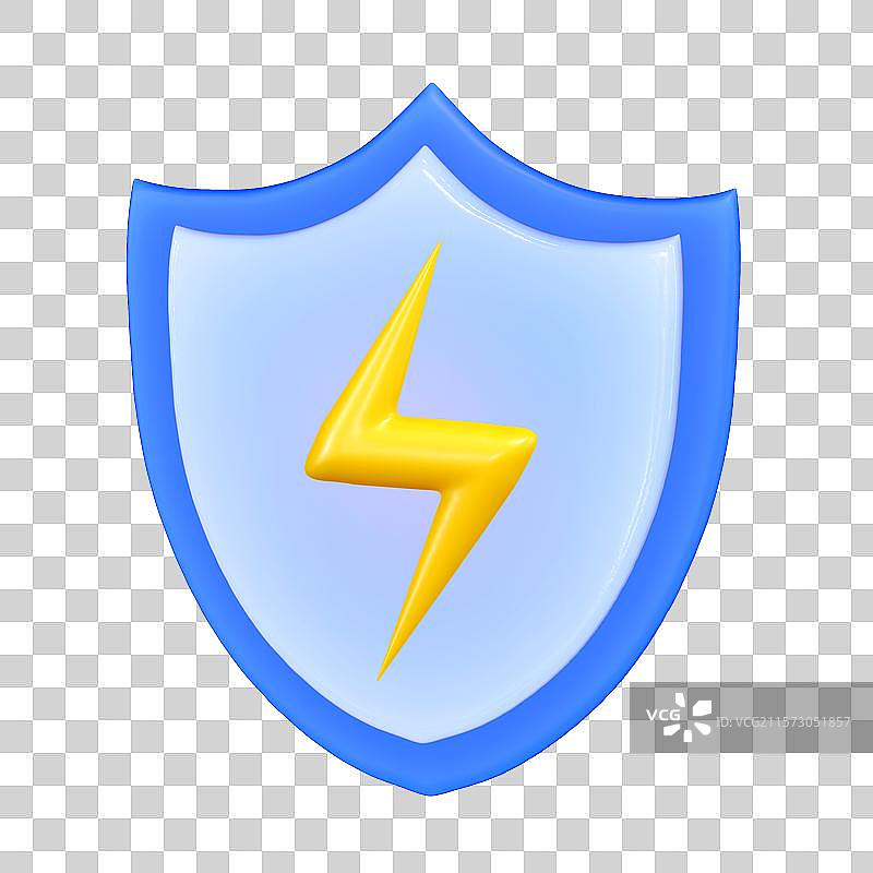 防触电电力安全盾牌保险保护商务3D卡通插画元素图片素材