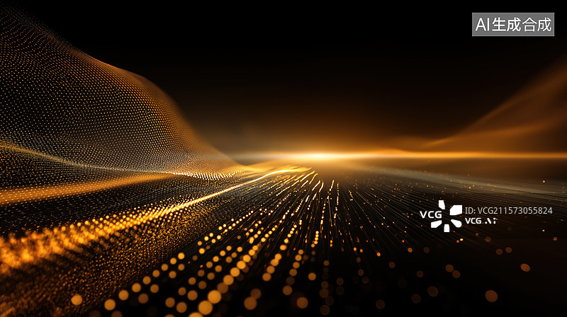 【AI数字艺术】金色粒子波浪与光束图片素材