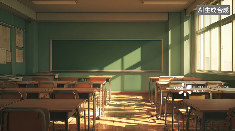 【AI数字艺术】阳光洒落教室图片素材