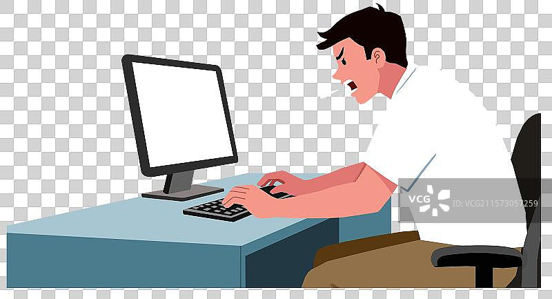 在电脑前上网生气骂人的男子图片素材