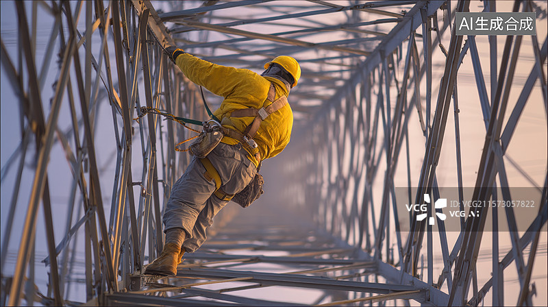 【AI数字艺术】工人在钢结构上进行高空作业图片素材