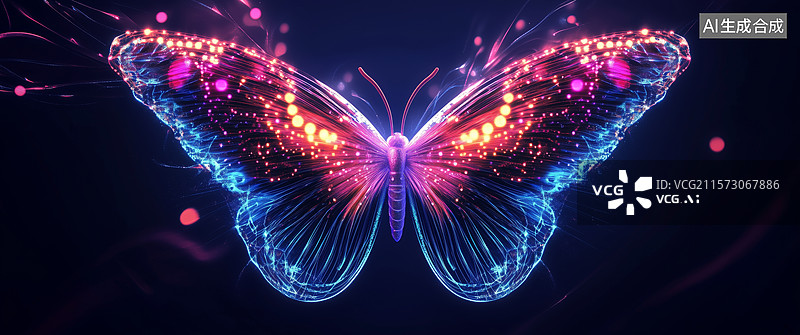 【AI数字艺术】炫彩发光蝴蝶的奇幻艺术图图片素材