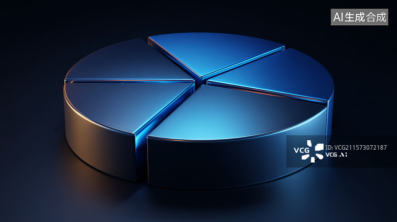 【AI数字艺术】蓝色光影下的立体饼图分块展示图片素材