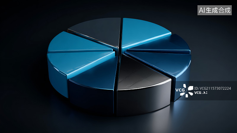 【AI数字艺术】蓝色光影下的立体饼图分块展示图片素材