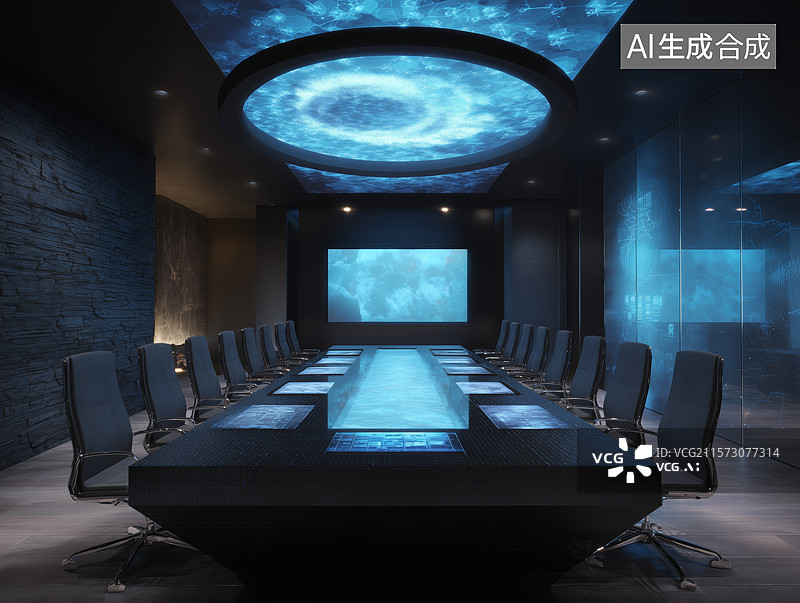 【AI数字艺术】现代科技会议室与投影屏幕图片素材