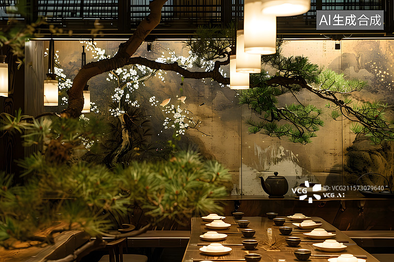 【AI数字艺术】中式装修风格的室内房间图片素材