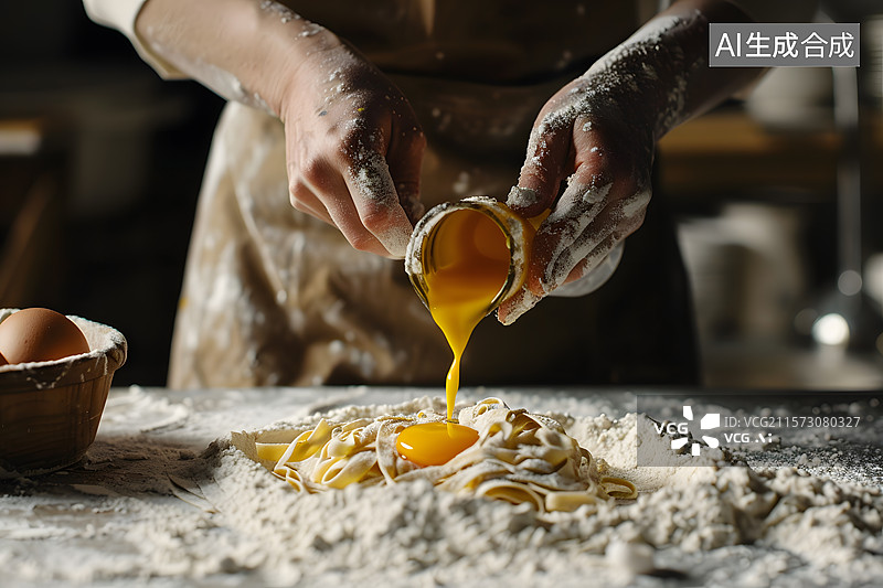 【AI数字艺术】厨师在打鸡蛋图片素材