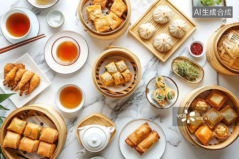 【AI数字艺术】摆满全桌的广式茶点图片素材